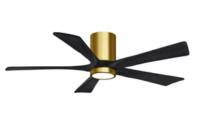 Matthews Fan IR5HLK-BRBR-BK-52 IR5HLK five-blade flush mount paddle fan in Brushed Brass finish with 52” solid barn wood tone blades and integrated LED light kit.
