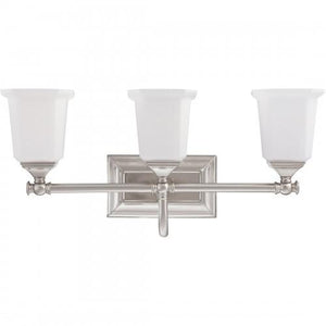 Quoizel NL8603BN Nicholas Mid Century Bath Vanity Wall Lighting, 3-Light, 300 Watts, Brushed Nickel (10"H x 22"W)