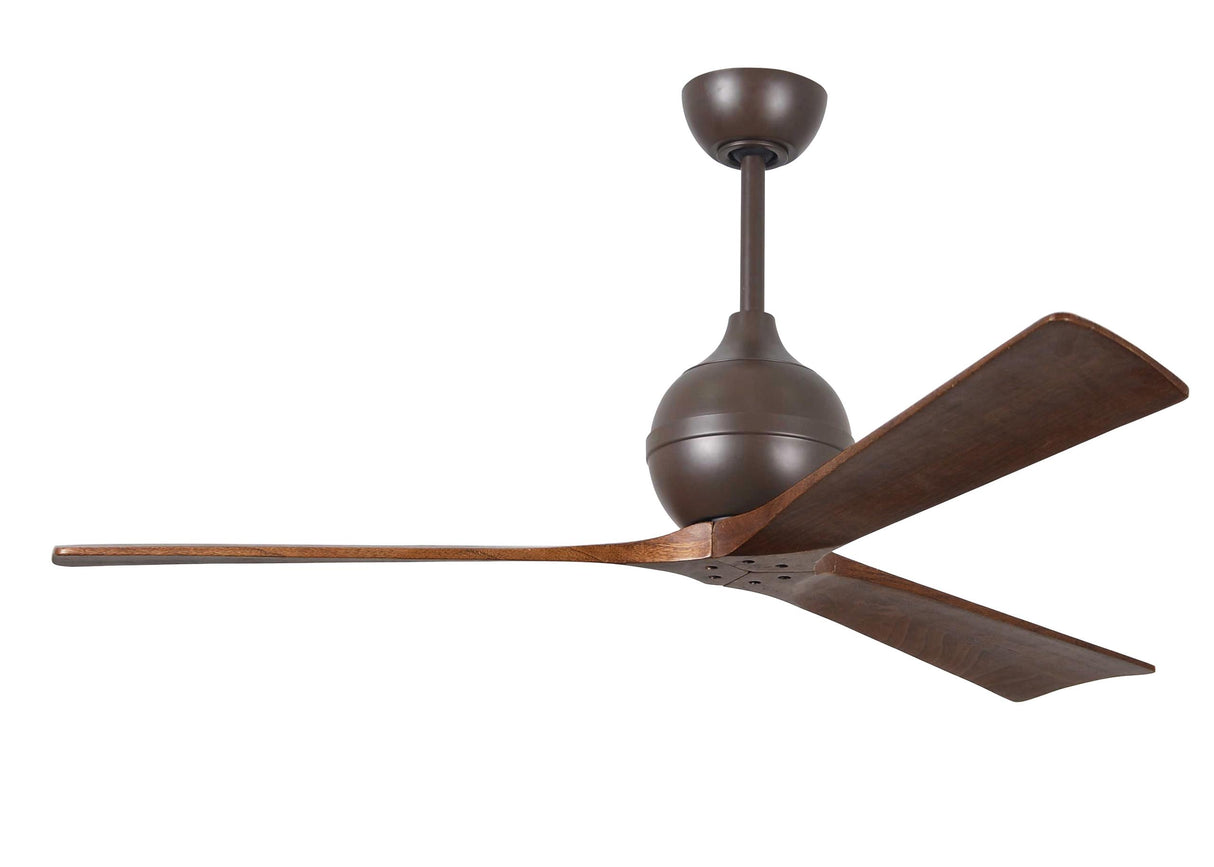 Matthews Fan IR3-TB-WA-60 Irene-3 three-blade paddle fan in Textured Bronze finish with 60" solid walnut tone blades.