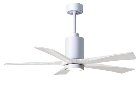 Matthews Fan PA5-WH-MWH-52 Patricia-5 five-blade ceiling fan in Gloss White finish with 52” solid matte white wood blades and dimmable LED light kit 