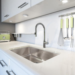 KINDRED QSUA1933-8N Steel Queen 32.75-in LR x 18.75-in FB x 8-in DP Undermount Single Bowl Stainless Steel Kitchen Sink In Satin Finished Bowl with Silk Finished Rim