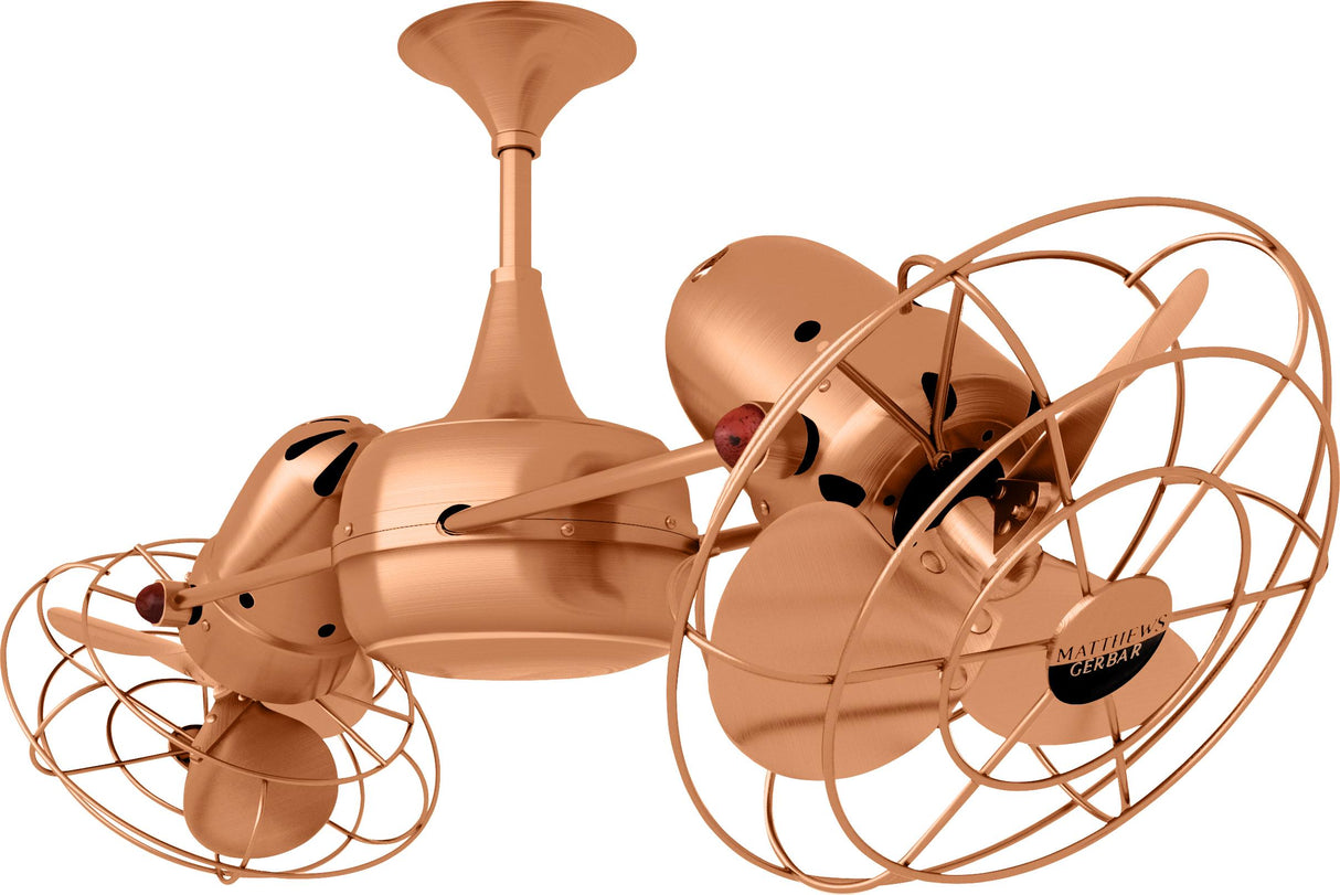 Matthews Fan DD-BRCP-MTL Duplo Dinamico 360” rotational dual head ceiling fan in Brushed Copper finish with Metal blades.