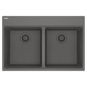 FRANKE MAG6201515-SHG Maris Topmount 33-in x 22-in Granite Double Bowl Kitchen Sink in Stone Grey In Stone Grey