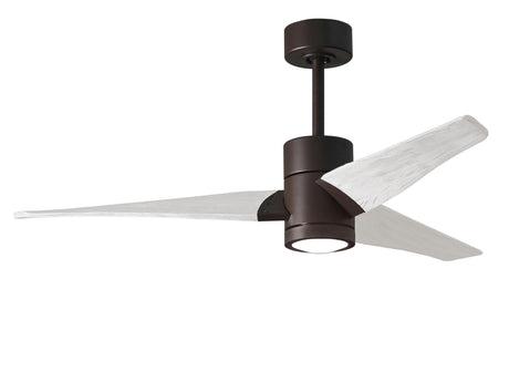 Matthews Fan SJ-TB-MWH-52 Super Janet three-blade ceiling fan in Textured Bronze finish with 52” solid matte white wood blades and dimmable LED light kit 