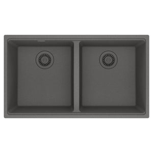 FRANKE MAG1201515-SHG Maris Undermount 33-in x 18.94-in Granite Double Bowl Kitchen Sink in Stone Grey In Stone Grey