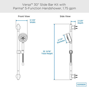 Gerber D461758BN Brushed Nickel Versa 30" Slide Bar Assembly With Parma 5-FUN...