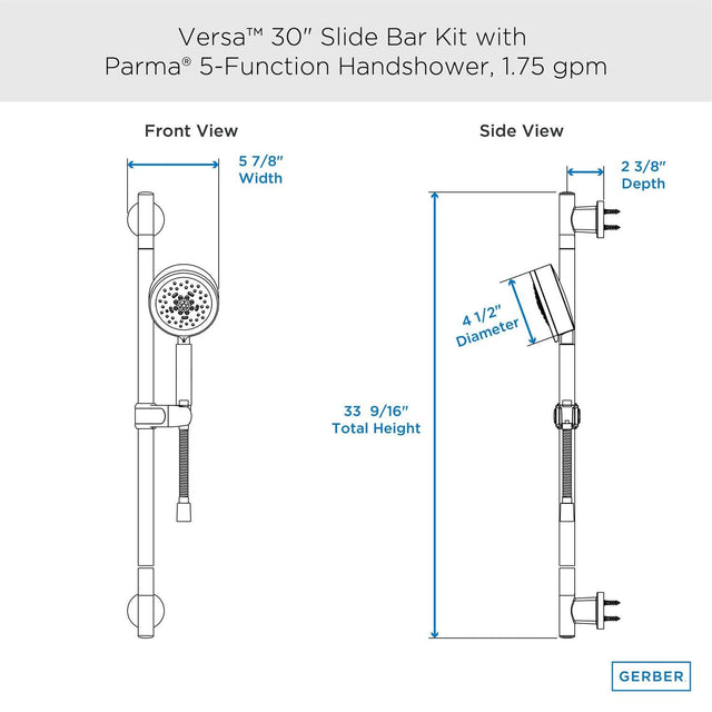 Gerber D461758BN Brushed Nickel Versa 30" Slide Bar Assembly With Parma 5-FUN...