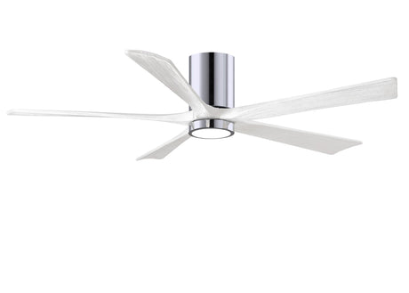 Matthews Fan IR5HLK-CR-MWH-60 IR5HLK five-blade flush mount paddle fan in Polished Chrome finish with 60” solid matte white wood blades and integrated LED light kit.