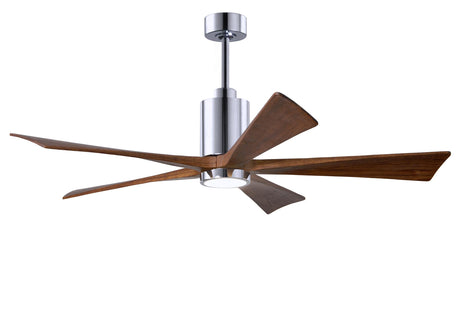 Matthews Fan PA5-CR-WA-60 Patricia-5 five-blade ceiling fan in Polished Chrome finish with 60” solid walnut tone blades and dimmable LED light kit 