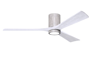 Matthews Fan IR3HLK-BW-MWH-60 Irene-3HLK three-blade flush mount paddle fan in Barn Wood finish with 60” solid matte white wood blades and integrated LED light kit.