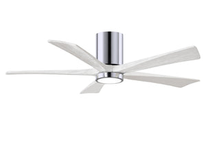 Matthews Fan IR5HLK-CR-MWH-52 IR5HLK five-blade flush mount paddle fan in Polished Chrome finish with 52” solid matte white wood blades and integrated LED light kit.