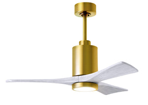 Matthews Fan PA3-BRBR-MWH-42 Patricia-3 three-blade ceiling fan in Brushed Brass finish with 42” solid matte white wood blades and dimmable LED light kit 