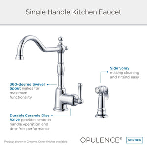 Gerber D401157SS Stainless Steel Opulence Single Handle Kitchen Faucet