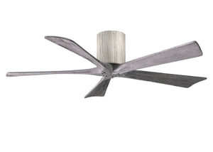 Matthews Fan IR5H-BW-BW-52 Irene-5H five-blade flush mount paddle fan in Barn Wood finish with 52” solid barn wood tone blades. 