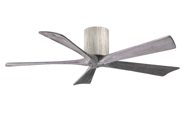 Matthews Fan IR5H-BW-BW-52 Irene-5H five-blade flush mount paddle fan in Barn Wood finish with 52” solid barn wood tone blades. 