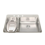 KINDRED QCLA2031L-8-3N Steel Queen 31.25-in LR x 20.5-in FB x 8-in DP Drop In Double Bowl 3-Hole Stainless Steel Kitchen Sink In Satin Finished Bowls with Mirror Finished Rim