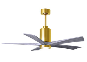 Matthews Fan PA5-BRBR-BW-52 Patricia-5 five-blade ceiling fan in Brushed Brass finish with 52” solid barn wood tone blades and dimmable LED light kit 