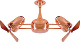 Matthews Fan DD-CP-WD Duplo Dinamico 360” rotational dual head ceiling fan in Polished Copper finish with solid sustainable mahogany wood blades.