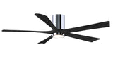 Matthews Fan IR5HLK-CR-BK-60 IR5HLK five-blade flush mount paddle fan in Polished Chrome finish with 60” solid matte black wood blades and integrated LED light kit.