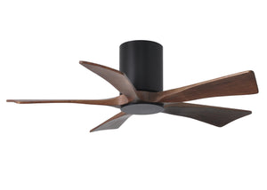 Matthews Fan IR5HLK-BK-WA-42 IR5HLK five-blade flush mount paddle fan in Matte Black finish with 42” solid walnut tone blades and integrated LED light kit.
