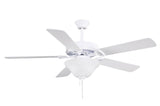 Matthews Fan AM-TW-WH-52-LK America 3-speed ceiling fan in gloss white finish with 52" white blades and light kit (2 x GU24 Socket). Made in Taiwan