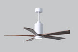 Matthews Fan PA5-WH-WA-52 Patricia-5 five-blade ceiling fan in Gloss White finish with 52” solid walnut tone blades and dimmable LED light kit 