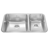 KINDRED QCU1933R-9N Steel Queen 32.88-in LR x 18.75-in FB Undermount Double Bowl Stainless Steel Kitchen Sink In Satin Finished Bowls with Silk Finished Rim