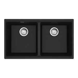 FRANKE MAG1201414-MBK-S Maris Undermount 31-in x 17.81-in Granite Double Bowl Kitchen Sink in Matte Black In Matte Black