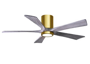 Matthews Fan IR5HLK-BRBR-BW-52 IR5HLK five-blade flush mount paddle fan in Brushed Brass finish with 52” solid walnut tone blades and integrated LED light kit.