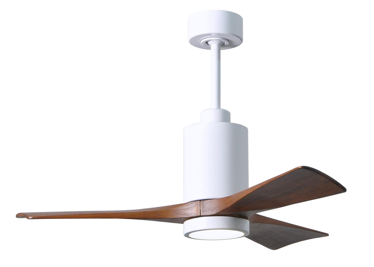 Matthews Fan PA3-WH-WA-42 Patricia-3 three-blade ceiling fan in Gloss White finish with 42” solid walnut tone blades and dimmable LED light kit 
