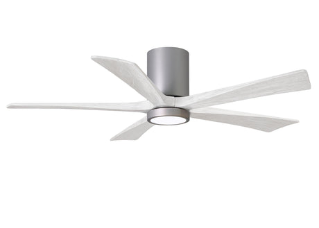 Matthews Fan IR5HLK-BN-MWH-52 IR5HLK five-blade flush mount paddle fan in Brushed Nickel finish with 52” solid matte white wood blades and integrated LED light kit.