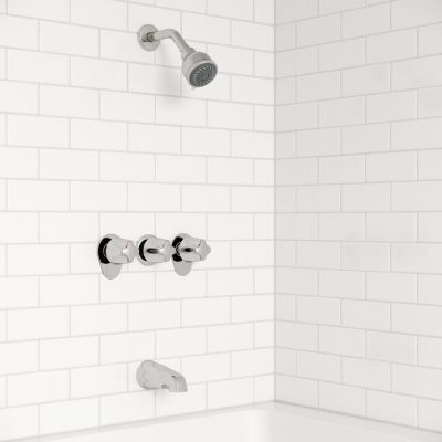 Polished Chrome Pfister 3-handle Tub & Shower Faucet With Metal VER... LG01-3410