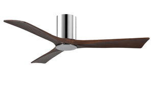 Matthews Fan IR3HLK-CR-WA-52 Irene-3HLK three-blade flush mount paddle fan in Polished Chrome finish with 52” solid walnut tone blades and integrated LED light kit.