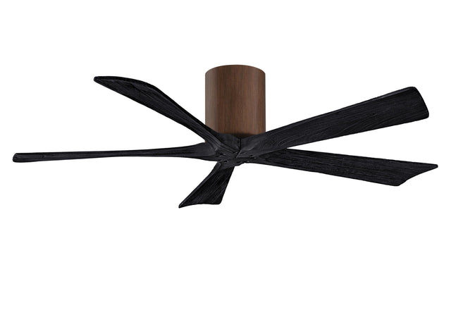 Matthews Fan IR5H-WN-BK-52 Irene-5H five-blade flush mount paddle fan in Walnut finish with 52” solid matte black wood blades. 