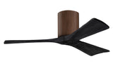 Matthews Fan IR3H-WN-BK-42 Irene-3H three-blade flush mount paddle fan in Walnut finish with 42” solid matte black wood blades. 