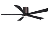 Matthews Fan IR5HLK-BB-BK-60 IR5HLK five-blade flush mount paddle fan in Brushed Bronze finish with 60” solid matte black wood blades and integrated LED light kit.