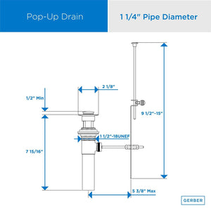 Gerber D495002BN Brushed Nickel 1 1/4" Metal Pop-up Drain Assembly With Lift Rod