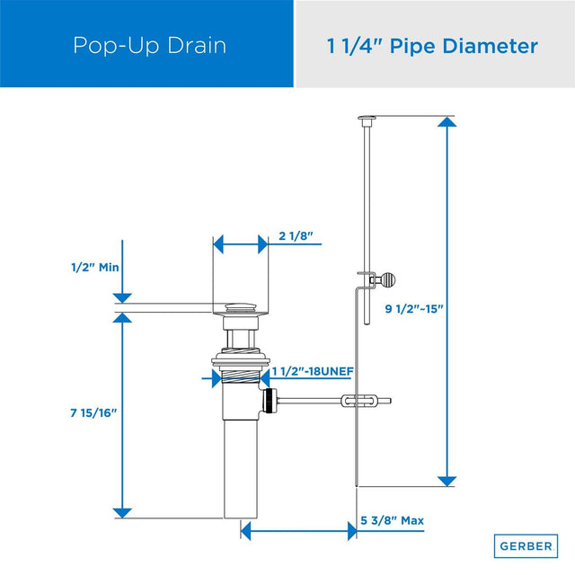 Gerber D495002BN Brushed Nickel 1 1/4" Metal Pop-up Drain Assembly With Lift Rod