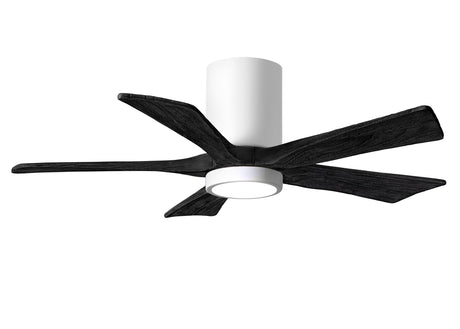 Matthews Fan IR5HLK-WH-BK-42 IR5HLK five-blade flush mount paddle fan in Gloss White finish with 42” solid matte black wood blades and integrated LED light kit.