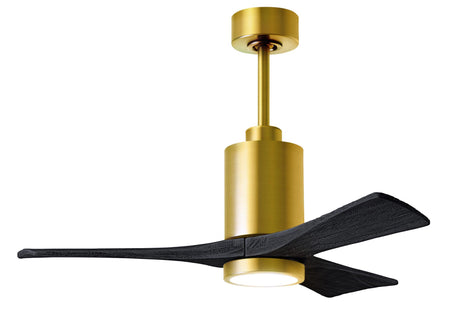 Matthews Fan PA3-BRBR-BK-42 Patricia-3 three-blade ceiling fan in Brushed Brass finish with 42” solid matte black wood blades and dimmable LED light kit 