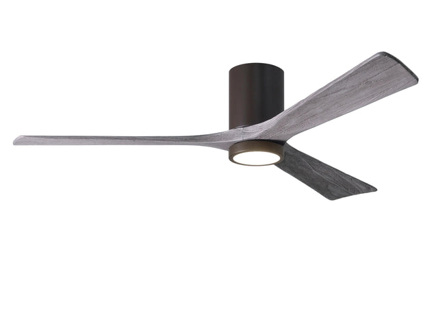 Matthews Fan IR3HLK-TB-BW-60 Irene-3HLK three-blade flush mount paddle fan in Textured Bronze finish with 60” solid barn wood tone blades and integrated LED light kit.