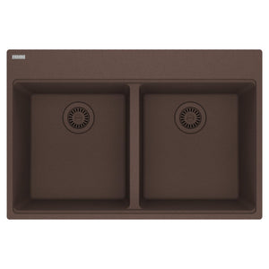FRANKE MAG6201515-MOC Maris Topmount 33-in x 22-in Granite Double Bowl Kitchen Sink in Mocha In Mocha