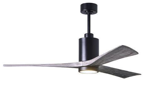 Matthews Fan PA3-BK-BW-60 Patricia-3 three-blade ceiling fan in Matte Black finish with 60” solid barn wood tone blades and dimmable LED light kit 