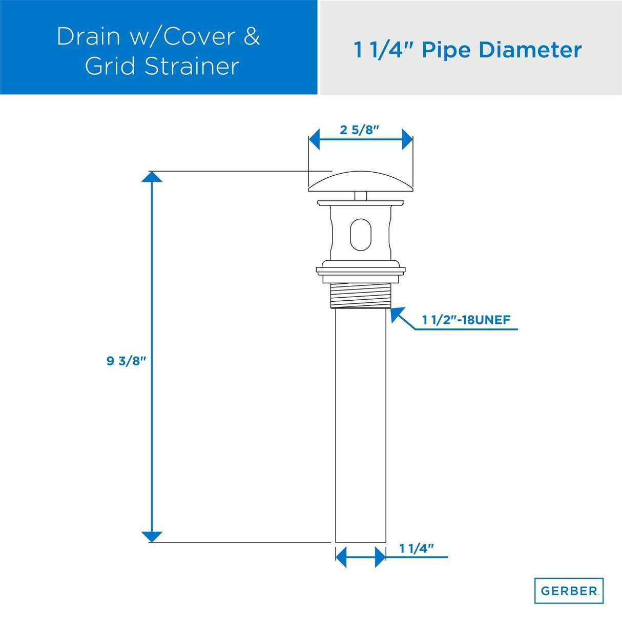 Gerber D495008BS 1 1/4" Drain With Overflow With Cover & Grid Strainer - Satin Black