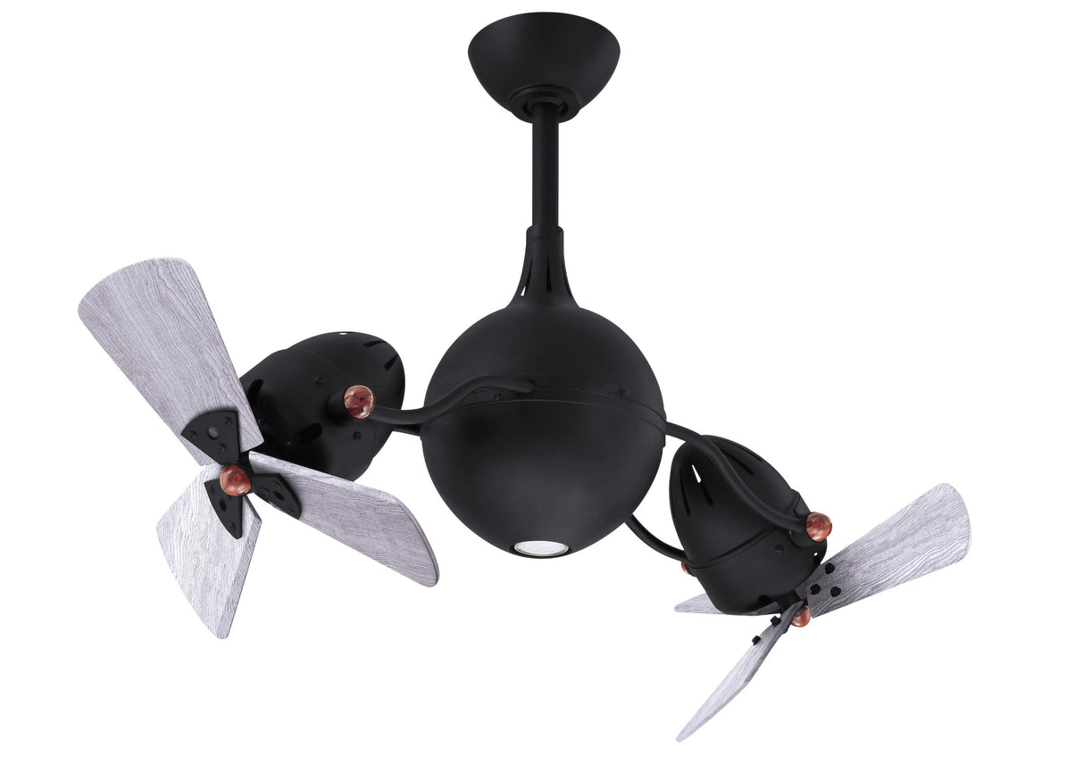 Matthews Fan AQ-BK-WDBW Acqua 360° rotational 3-speed ceiling fan in matte black finish with solid barn wood blades and light kit.