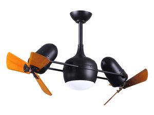 Matthews Fan DGLK-BK-WD Dagny 360° double-headed rotational ceiling fan with light kit in Matte Black finish with solid mahogany tone wood blades.