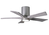 Matthews Fan IR5HLK-BN-BW-42 IR5HLK five-blade flush mount paddle fan in Brushed Nickel finish with 42” solid barn wood tone blades and integrated LED light kit.