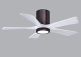 Matthews Fan IR5HLK-BB-MWH-42 IR5HLK five-blade flush mount paddle fan in Brushed Bronze finish with 42” solid matte white wood blades and integrated LED light kit.