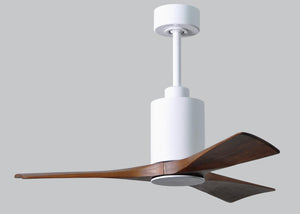 Matthews Fan PA3-WH-WA-42 Patricia-3 three-blade ceiling fan in Gloss White finish with 42” solid walnut tone blades and dimmable LED light kit 