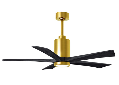 Matthews Fan PA5-BRBR-BK-52 Patricia-5 five-blade ceiling fan in Brushed Brass finish with 52” solid matte black wood blades and dimmable LED light kit 